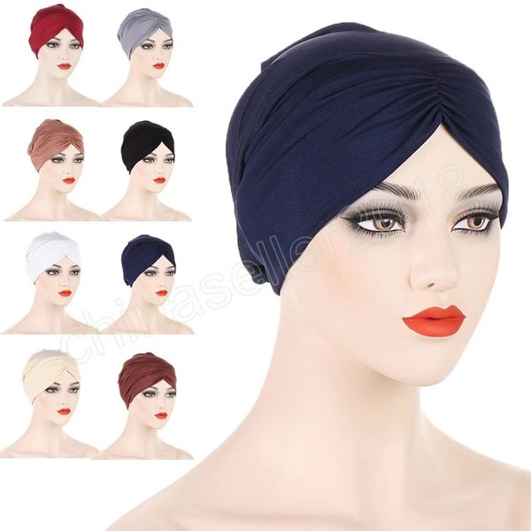 

underscarf women muslim pleated hijab inner hat beanies chemo caps headwear stretch hair loss bonnet headwrap femme scarf cover, Blue;gray