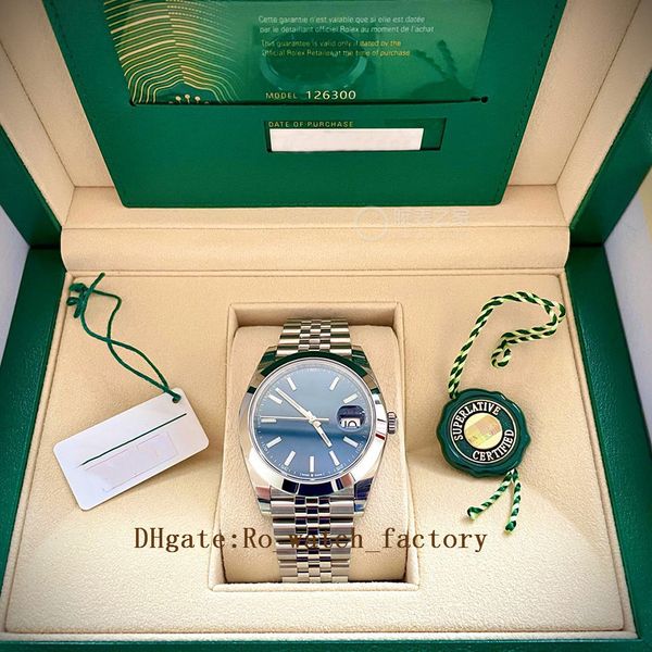 

men watch 41mm roman numerals 126300 blue jubilee fluted full set bp automatic mechanical sapphire glass men watches waterproof, Slivery;golden