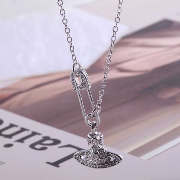 

jewelry full of diamonds creative paper clip gilded niche pin necklace collarbone chain, Silver