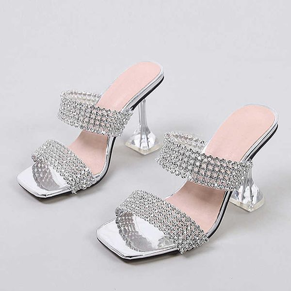 

nxy slippers green rhinestone women's clear high heels slippers summer party dress shoes female crystal pvc transparent sandals 230406, Black
