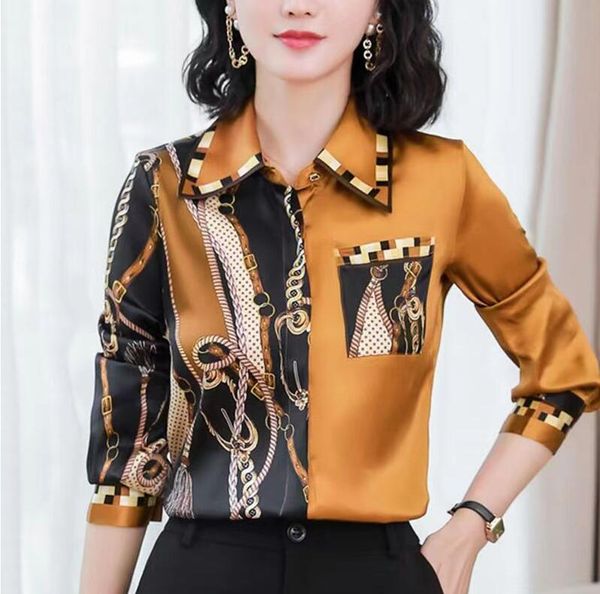 

women's blouses & shirts designer elegant printed runway chiffon shirts beautiful long sleeve office ladies button shirt, White