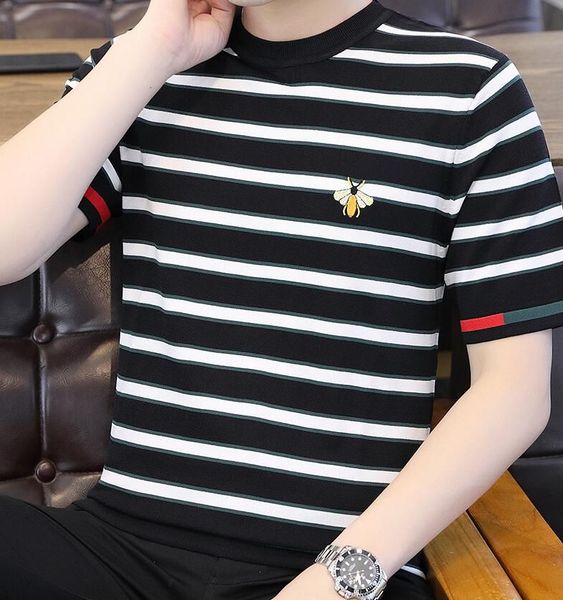 

men's t-shirts designer summer european fashion round neck slim fit embroidery men's t-shirt t-shirt, White;black