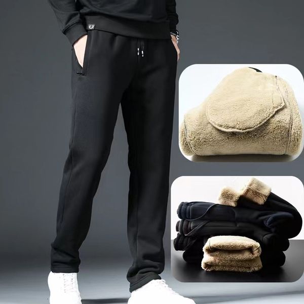 

men's pants men's winter lambswood warm cotton sports pants men's outdoor casual thick jogging drawstring pants men's 23, Black