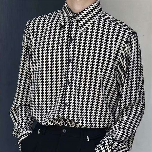

men s casual shirts abstinence spring summer japanese fashion long sleeve shirt polo collar european american street print youth leisure 230, White;black