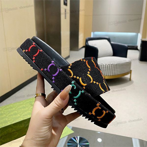 

slide designer woman designer women sandale platform slippers slide sandal slipper lady flip flops womens sandal printed luxury summer beach, Black