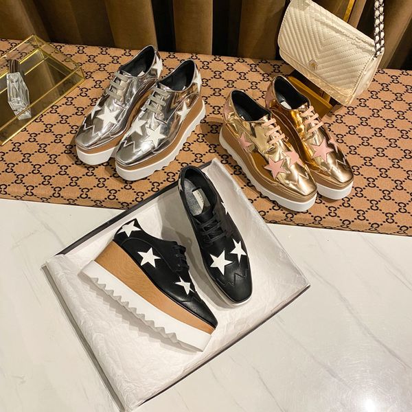 

women fashion boots real leather square platform slope thick stella britt shoes elyse brushed star platform derbys wedge lace-up fashion sho, Black