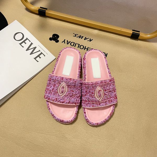 

fashion retro tweed house slippers slide sandals shoes youth women's woven grass slip on flats famous sandal slides outdoor casual spor, Black