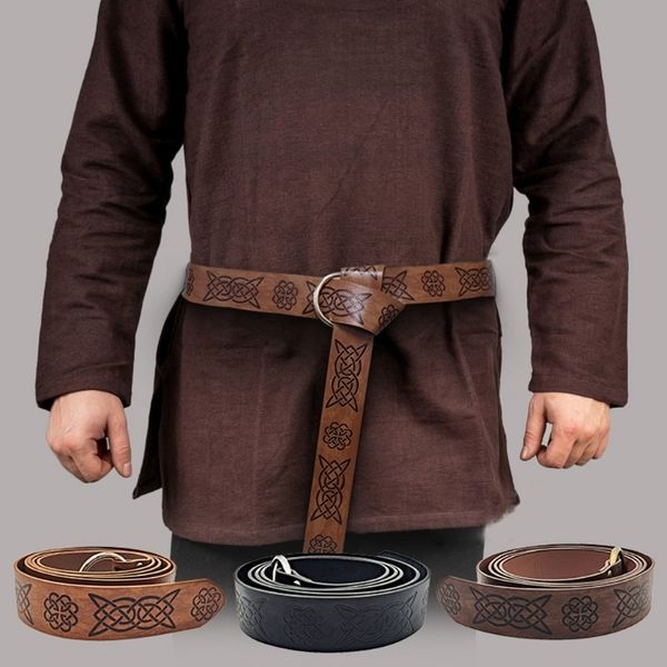 

belts medieval embossed viking vegvisir pu leather o ring retro renaissance knight buckles waistband for men 230406, Black;brown
