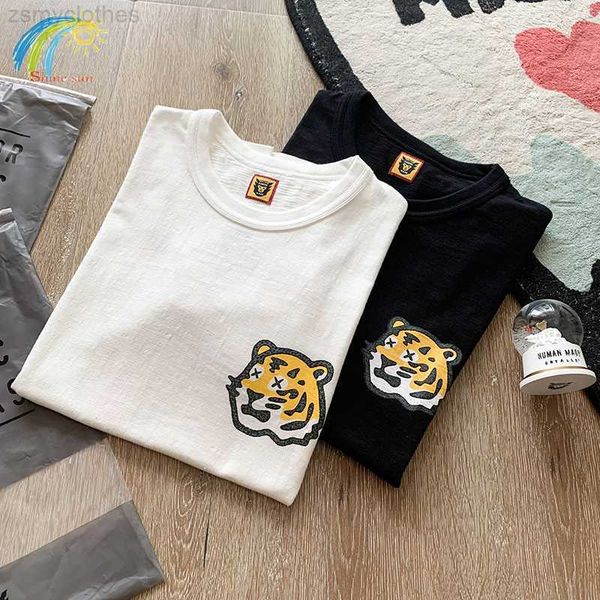 

men's t-shirts human made short sleeve men women t-shirts tiger print pattern casual o-neck tees, White;black
