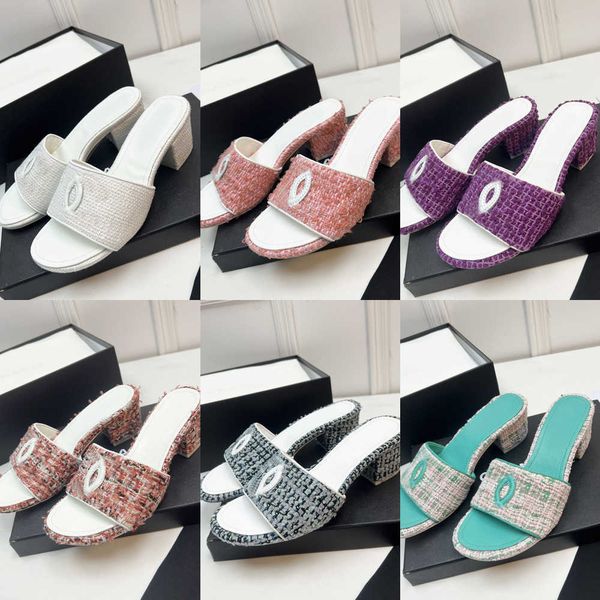 

women plaid tweed leather straw woven slides sandals slip on wedge flats fashion beach mule brand flip flops casual slides shoes platform em, Black