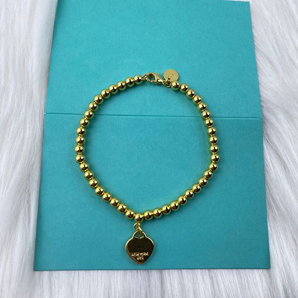

brand tag strands love heart beaded bracelets in silver for women couple blue box classic t bead bracelet 4mm ball gold chain return to girl, Black