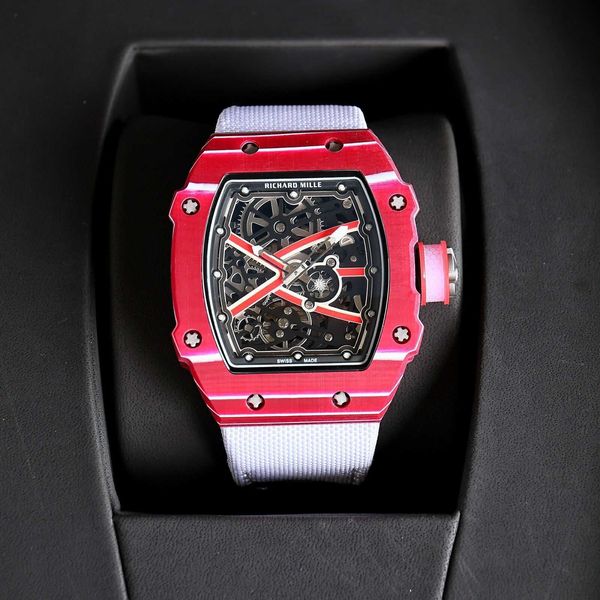 

luxury milles fashion richards rm67-02 watch automatic mechanical carbon fiber miller barrel shaped hollow rubber band for men ayw, Slivery;black