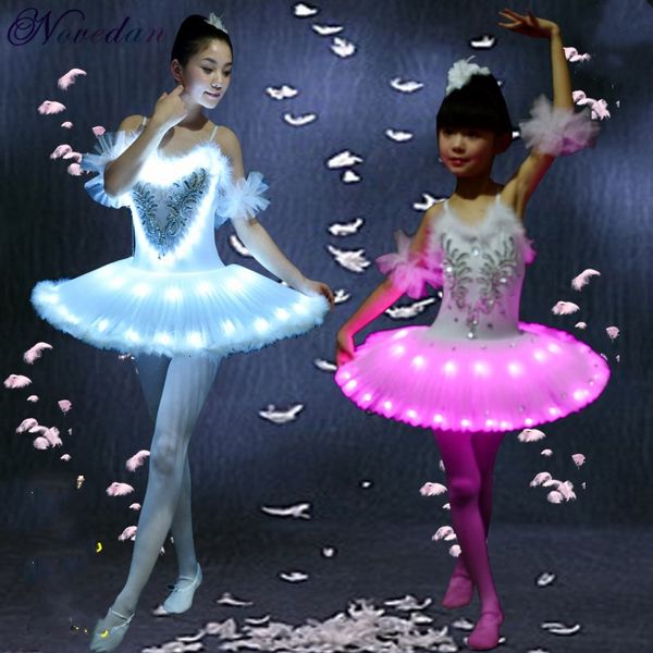 

dancewear led light swan lake ballet dress children fluffy fluorescent night club clothing dance costume noctiluca tutu dresses 230407, Blue