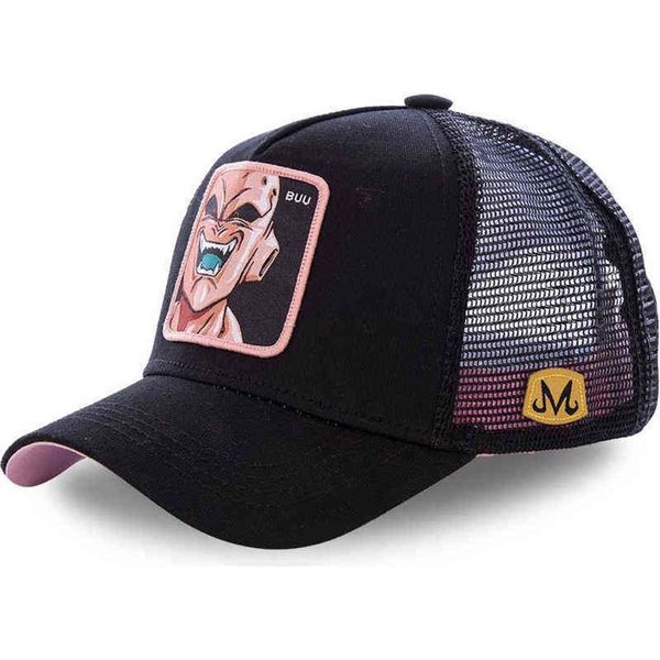 

new brand majin buu 12 styles snapback cotton baseball cap men women hip hop dad mesh hat trucker hat drop aa220304274r, Blue;gray
