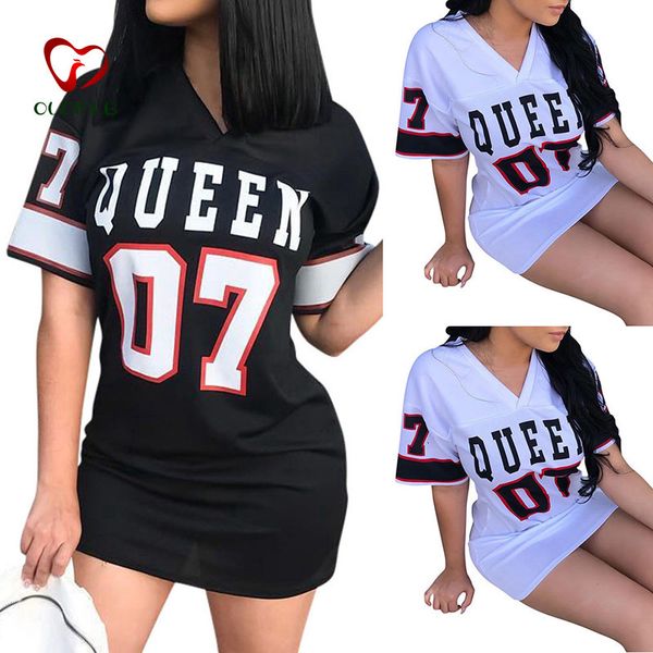 

casual dresses t shirt dress women short dress hip hop queen printed long t shirt loose v neck mini dress robe camiseta vestidos 230406, Black;gray