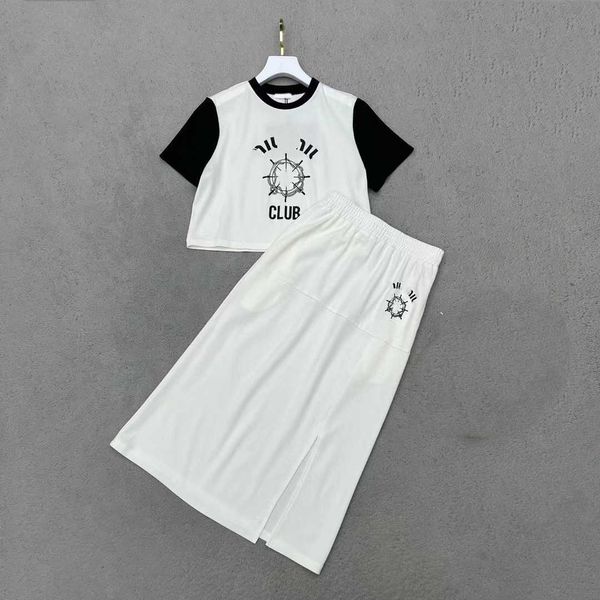 

23ss brand t-shirt skirt set womens designer clothing round neck pure cotton color contrast short-sleeved t-shirt letter printing skirts sui, White