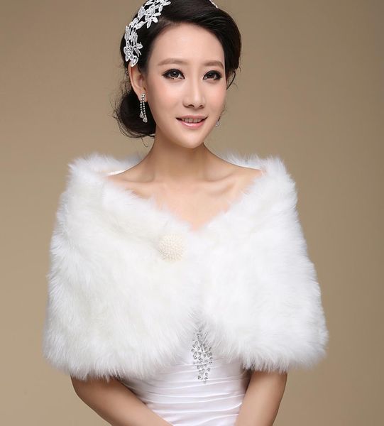 

ivory fur wedding wraps bridal gowns cape bolero for women pearls button shawls 817557, White