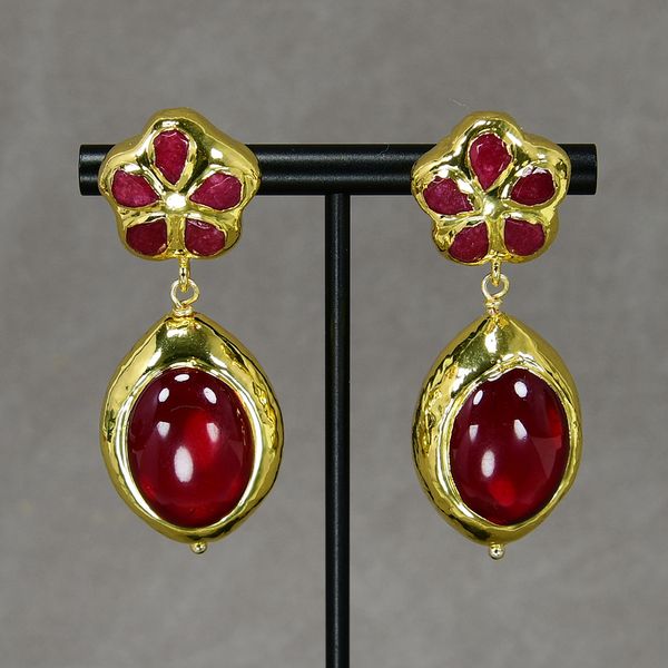 

dangle red crystal 24k gold plated oval shape edge dangle jade stud earrings vintage style for lady party gifts, Silver