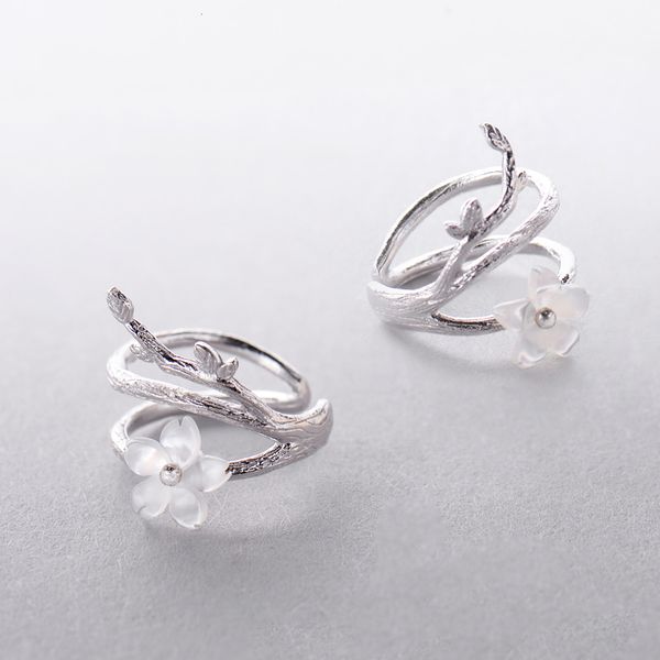 

ear cuff thaya white cherry blossom 925 silver clip earrings flower round cuff without piercing for women elegant fine jewelry 230406