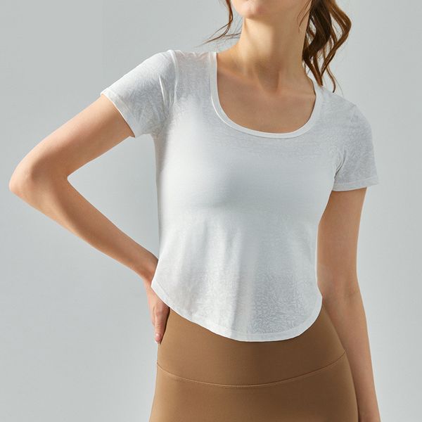 

ll women yoga outfit short sleeve crew neck breathable seamless quick dry fintness gym short summer