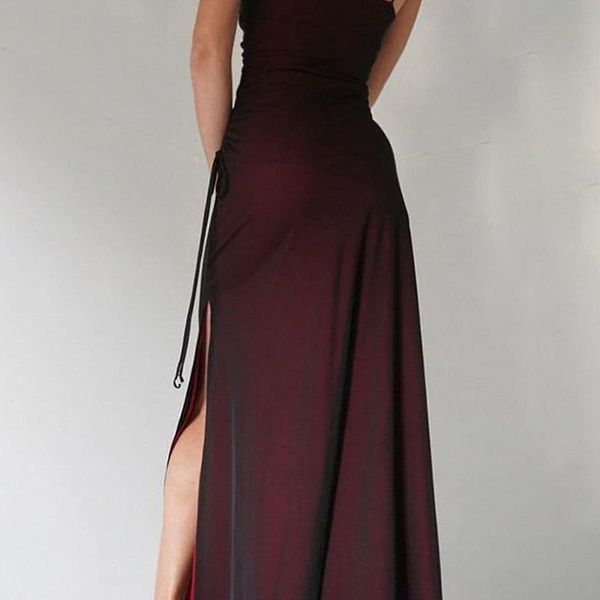 

dark Red Exquisite Dress Sexy Tulle Satin Spaghetti Strap Split Floor Length Beach Tight Dresses for Women Party, Champagne