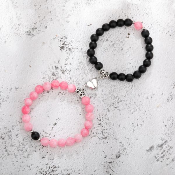 

beaded hand chakras burst a pair of love heart magnet couple bracelet design sense white pine stone tiger eye stone hand string set, Black