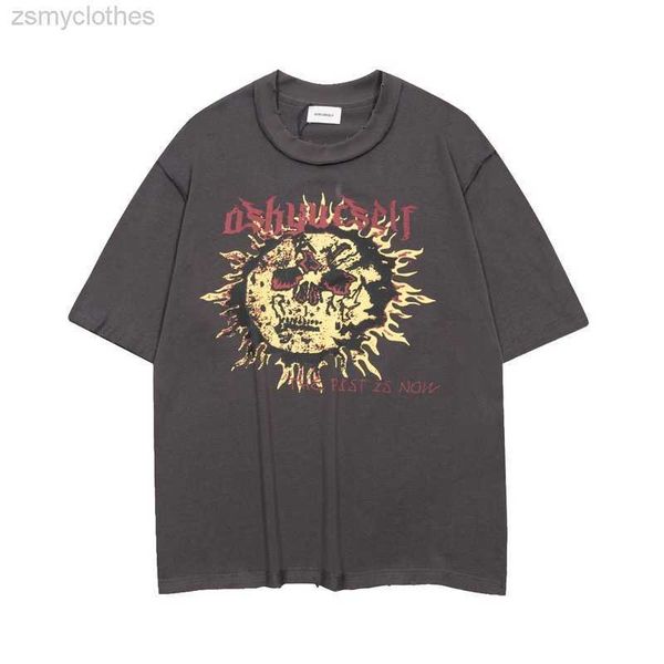 

men's t-shirts ask 2023ss fashion new spring and summer sanskrit burning skeletons printed cotton high-quality retro round-neck t-shirt, White;black