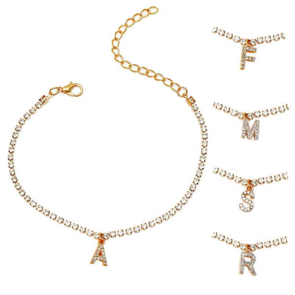 

anklets shiny rhinestone initial name anklets bracelet for women letter pendant foot chain summer beach jewelry accessories gift aa230406, Red;blue