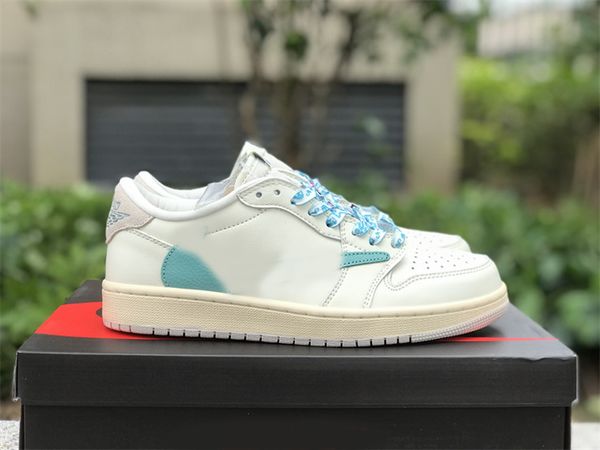 

new release travis 1 low og tiffany athletic shoes men women fragment 1s scotts reverse mocha ts white blue sail sports sneakers size 36-47., Red;white