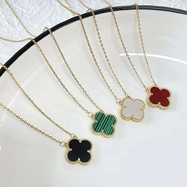 

Classic designer jewelry Four-leaf Clover Necklace jewelrys High Version Golden Four leaf Grass Necklaces Female Double sided Lucky Grass Steel Bone Chain Van Clee