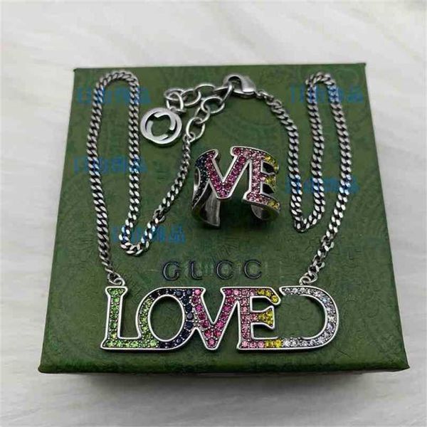 

design necklace set necklace new letter diamond color matching sweater chain opening ring womanly personality jewelry factory direct sales 5, Silver