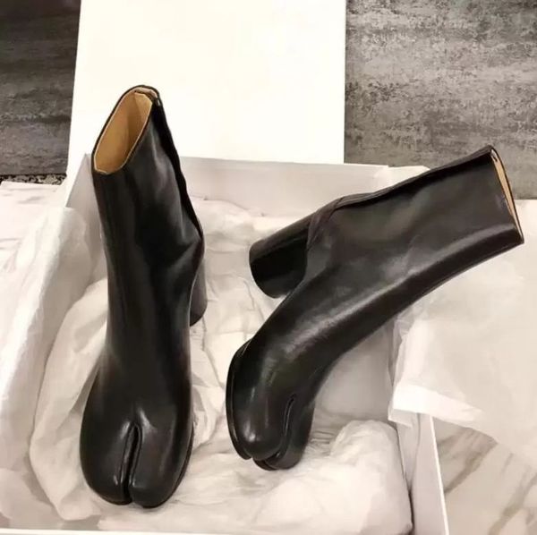 

2023 design tabi boot split toe chunky high heel women boots leather zapatos mujer fashion autumn womens shoes botas mujer1, Black