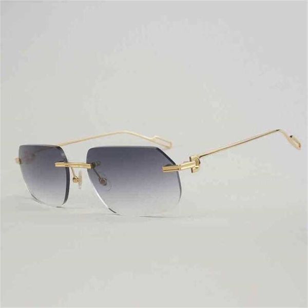 

2023 designer glasses vintage new lens shape rimless sunglasses men women outdoor gafas clear glasses meal frame culos shades with case, White;black