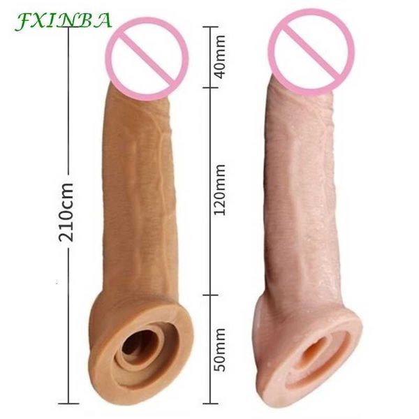 

toy massager fxinba 21cm realistic penis extender sleeve toy for men delay ejacul reusable enlargement intimate goods
