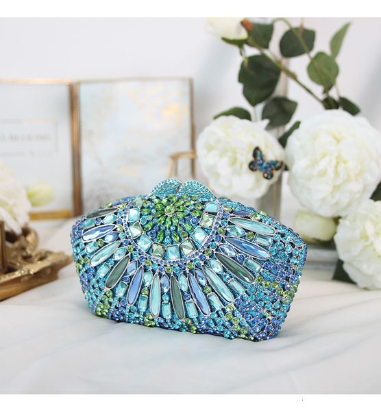 

evening bags xiyuan shiny bling gold blue crystal women wedding party bridal diamond floral clutch handbag clutches purse 230407