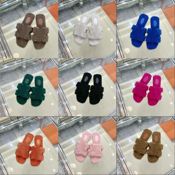 

quality high sandal lady slipper luxury designer summer slippers fashion ladies beach casual shoe fashion woman comfortable teddy hair flat, Black