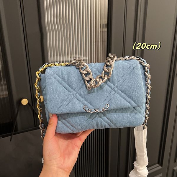 

womens designer denim 19 series bag classic mini/medium flap bicolore quilted purse bracelet chain handle tote valentine strap crossbody sho