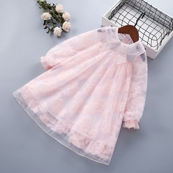 

2-8 years spring autumn pearls lace floral draped ruched kid children clothing girl party birthday princess dress, Red;yellow