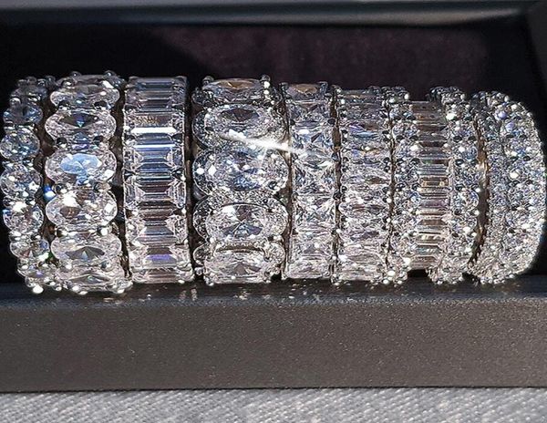 

sparkling luxury jewelry 925 sterling silver princess cut white z cz diamond promise wedding bridal ring gift 20 styles3123462, Slivery;golden