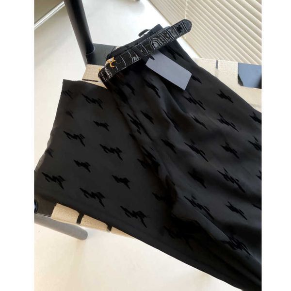 

23ss denim pants jeans slacks designer women flocking print black straight wide leg pants high waist metal belt loose casual pants womens cl, Blue