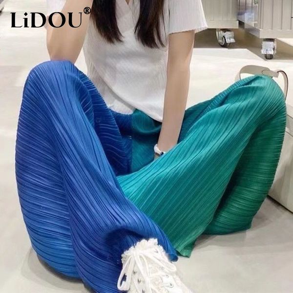 

womens pants capris spring autumn high waist casual fashion gradient tie dye pleated sweatpants ladies loose allmatch wide leg pants women t, Black;white