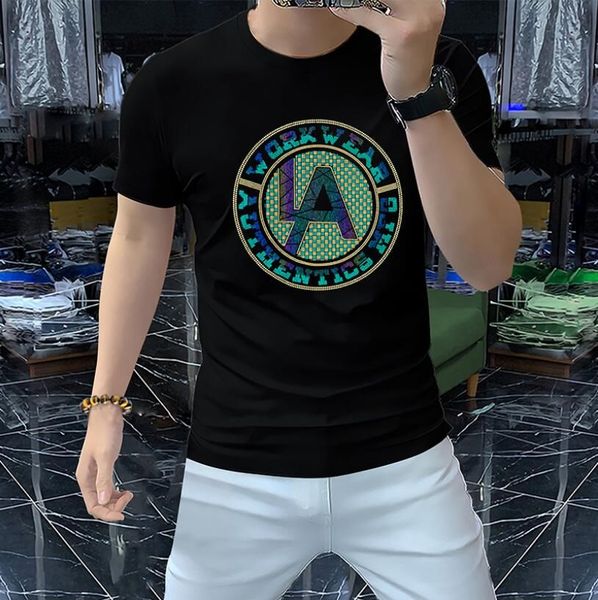 

men's t-shirts light luxury fashion brand t-shirt men's short sleeve premium european letter slim fit cotton fashion men's ha, White;black