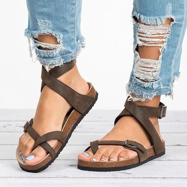 

sandals women sandals women summer sandals plus size 43 pu leather flat sandals female flip flop casual beach shoes ladies 230407, Black