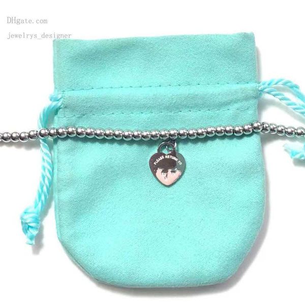 

designer bracelets 15mm blue heart bracelets women 4mm beaded chain strands stainless steel couple gifts for girlfriend accessories wholesal, Black