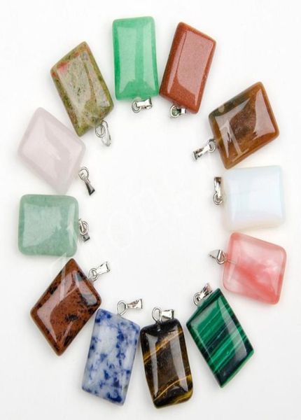 

whole popular 20 different rectangle pendants with natural agate stone necklace small pendants trade pendants 4651787, Silver