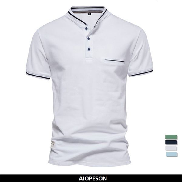 

men s t shirts aiopeson cotton polo solid color stand collar decorative pocket for summer designer s male 230407, White;black