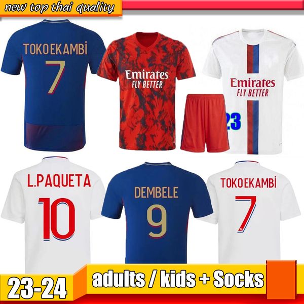 

tagliafico 23 24 aouar soccer jerseys player version lyon maillot de foot tete ol home 4th blue football shirt 2023 2024 traore man kids equ, Black;yellow