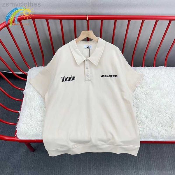 

men's t-shirts heavy fabric streetwear rhude t shirt men women 1 1 cotton classic embroidered rhude patchwork lapel tee, White;black
