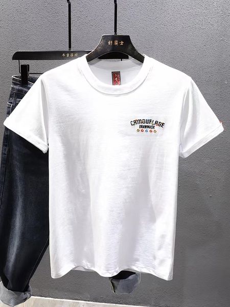 

summer men's embroidered casual loose fitting short sleeved t-shirt, White;black
