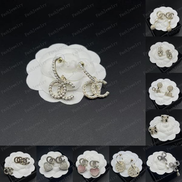 

2023 designers 18k gold plated brand double letters stud clip chain geometric famous women 925 silver crystal rhinestone earring wedding par, Golden;silver